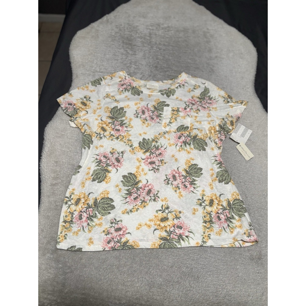 Bobbie Brooks Floral T Shirt Plus Size 2X White Yellow Pink Short Sleeve Pocket